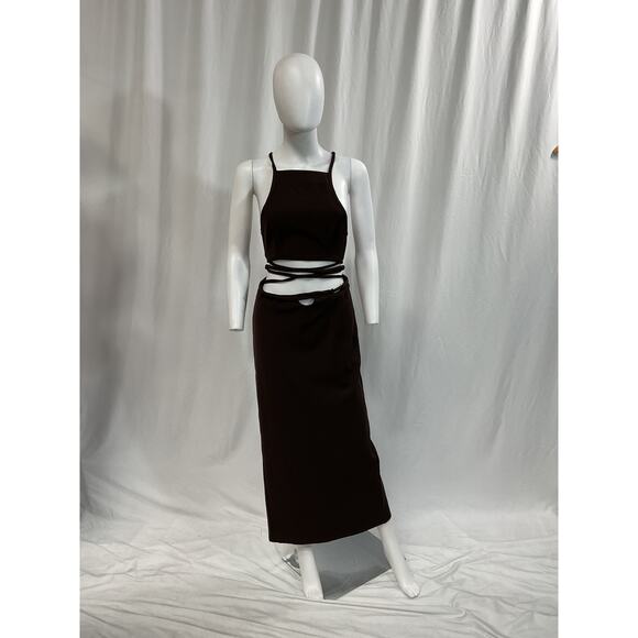 Christopher Esber 'Wrapped' Brown Back Cut Out Interlock Tie Halter Dress Size 2 - Picture 2 of 5